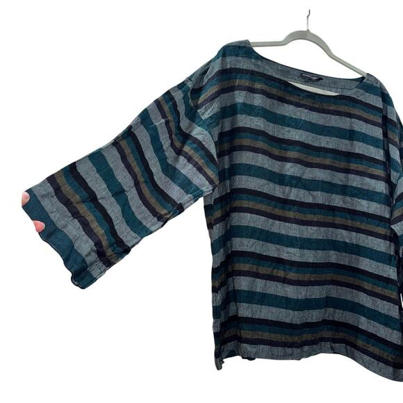 Eileen Fisher Organic Linen Striped Boxy Top – Size XL - Picture 6 of 15